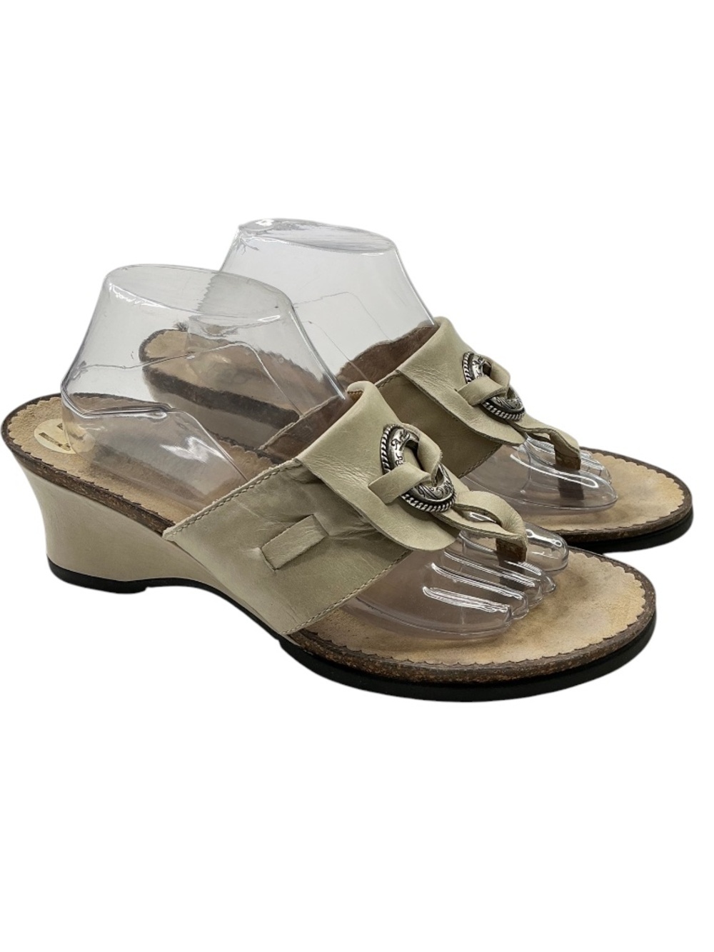 Ariat Leather Wedge Sandals 11 Bone Beige Western Boho Concho Slide